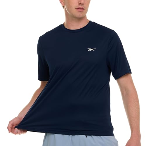 Reebok Rash Guard for Men Short Sleeve, Mens Swim Shirt, Sun Shirt UPF+ 50 UV Protection Navy