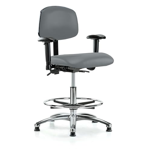 Image of Perch Chrome Stationary Multi-Task Office Chair with Adjustable Armrests and Foot Ring | Medium Bench Height 20-27 inch | Cinder Fabric