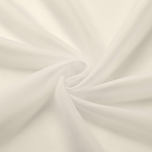 Image of Chyhomenyc Cream Sheer Valances for Windows 2 Pack, Small Window Curtains for Living Room Bathroom Cafe Laundry Basement, Modern Top Dual Rod Pocket Voile Curtain, 42W x 14L inches