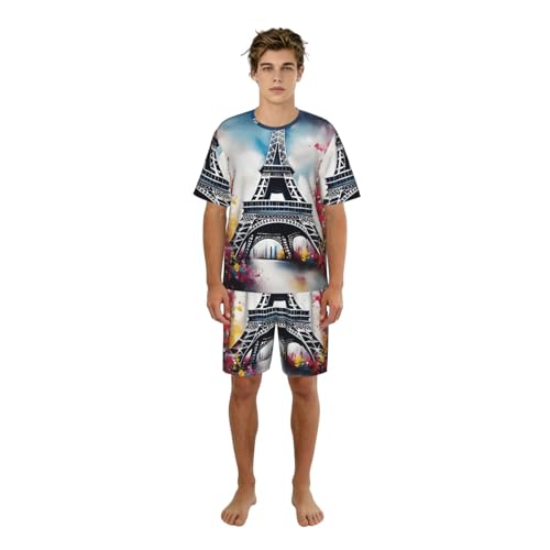 Pyjama homme motif Tour Eiffel Paris en coton pour detente nocturne