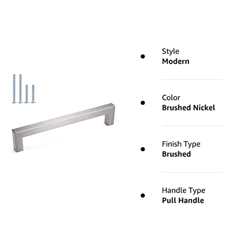 Homdiy 25 Pack 6-1/4 Inch Brushed Nickel Cabinet Pulls Square Cabinet Handles - Modern Kitchen Cabinet Handles Stainless Steel Cabinet Hardware For Drawer, Cupboard #TOP6