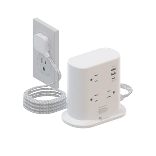 Regletas con protección contra sobretensiones, regleta plana con 7 salidas de CA, 3 puertos USB, torre de 1625 W/13 A 1800J, cable de extensión de 6 pies con múltiples tomas,