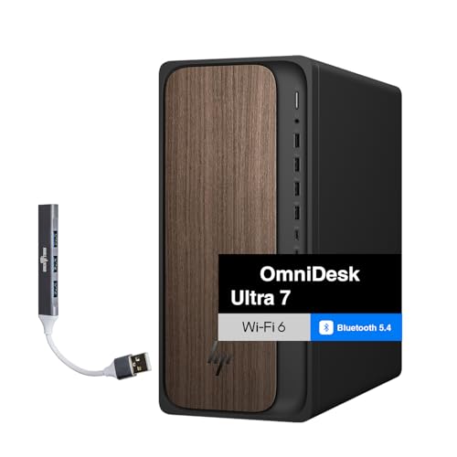 Image of HP OmniDesk AI PC Desktop (Intel Ultra 7-265, 64GB DDR5, 8TB PCIe SSD, Intel Graphics, 280W PSU, WiFi 6, Bluetooth 5.4, RJ-45, 1 Display Port, HDMI, Win 11 Home) w /DKZ USB Port Expander