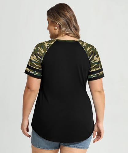 Image of CARCOS Plus Size Tops for Women Short Sleeve Summer Pullover Color Block Crewneck /V Neck Tee Tunic Loose Fit Tshirts XL-5XL