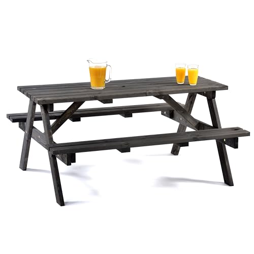 BrackenStyle Chester 6 Seat Picnic Table - A Frame Pub Bench Outdoor Garden Seating - 150cm Length (Dark Grey) - Image 4