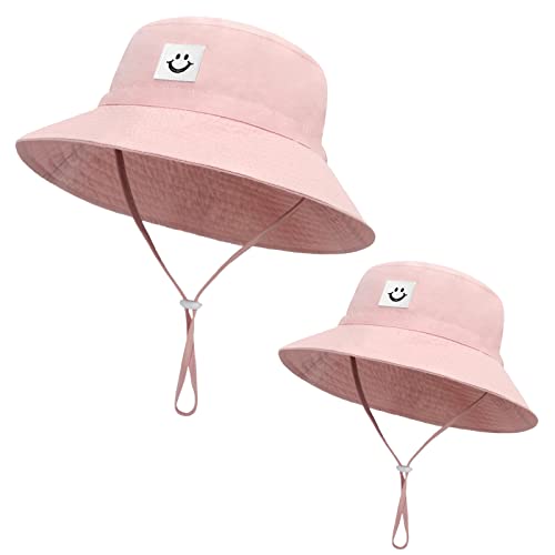 2Pcs Parent-Child Sun Hat,Smile Face UPF 50+ Toddler Bucket Hat for Mother&Baby Boys Girls Beach Hat