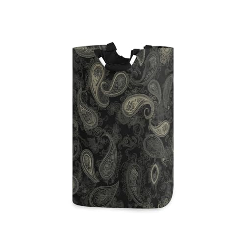 Jihqo Laundry Hamper Basket Black Paisley Dark Print Collapsible Nursery Storage Bin Waterproof Clothing Baskets for Home Bedroom Bathroom Washing Room