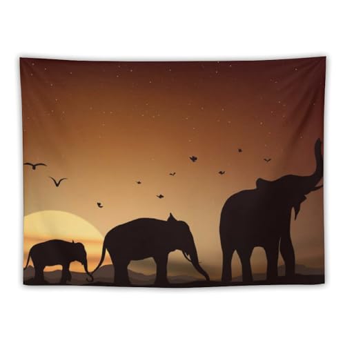 Tapisserie Éléphant Lever Soleil tenture murale chambre décoration maison tissu 100x150cm