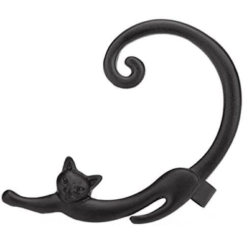 Gold Silver Plated Cat Post Earring with Ear Cuff Vintage Punk Long Cat Tail Around Ear Earrings Rock Cartoon Animals Pet Cat Stud Earring for Women Girls Party Accessories Jewelry C black Cover
