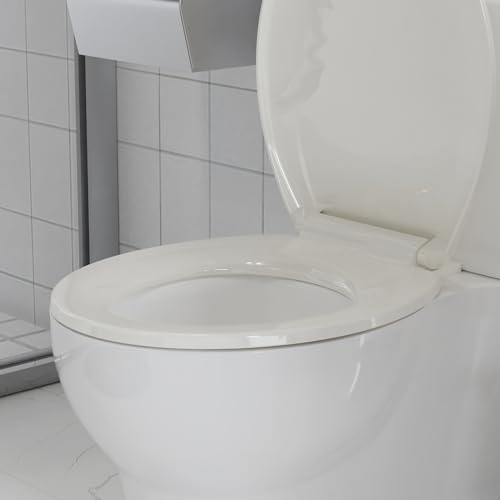Round Toilet Seat, Slow Close Toilet Cover Seat for Easy Clean and Stain-Resistant, Plastic Toilet Seat With Cover, Quick-Release Hinges and Quick-Attach Hardware,Biscuit