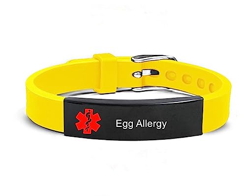 Egg Allergy Medical Bracelet for Boys Girls,Medic Disease Awareness ID Bracelet Stainless Steel Adjust Silicone Allergies Emergency First Aid Wristband Monitoring Systems