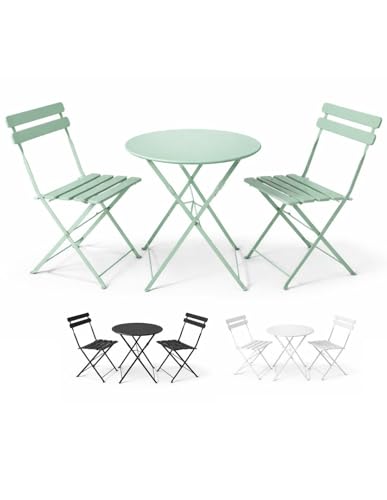 Set Bistró Plegable Arles Metalico | Mesa y 2 Sillas de Exterior e Interior Resistente | Muebles de Jardin, Balcón y Terraza