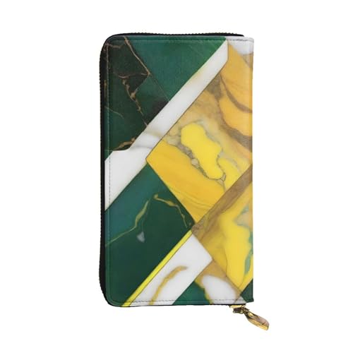 Yellow Green Marble Prints Leather Long Clutch Wallet for Fashionable Girls and Women - Durable, Stylish, and Functional, Black, One Size