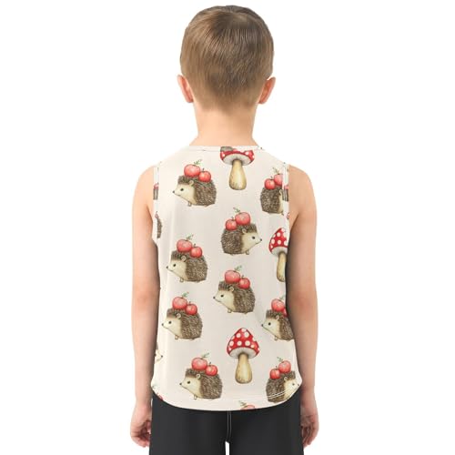 J JOYSAY Hedgehog Mushroom Beige Boys Tank Top Sleeveless Muscle Shirts Quick Dry Kids T-Shirts 3-15T3