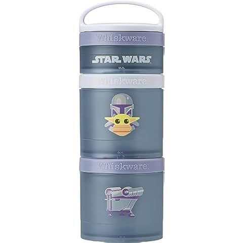 Whiskware Star Wars Stackable Snack Containers for Kids and Toddlers, 3 Stackable Snack Cups for School or Travel, Mando, Grogu, and Ship Cover