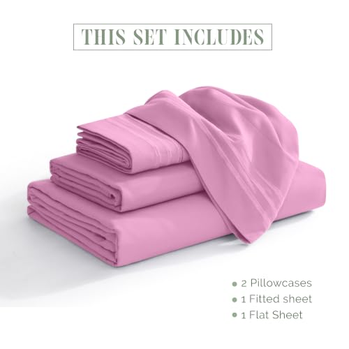 Image of Elegant Comfort Luxury 1500 Premium Hotel Quality Microfiber 4-Piece Sheet Set - Wrinkle Resistant, All Around Elastic Fitted Sheet, Deep Pocket up to 16 inch, RV Short Queen, Pink