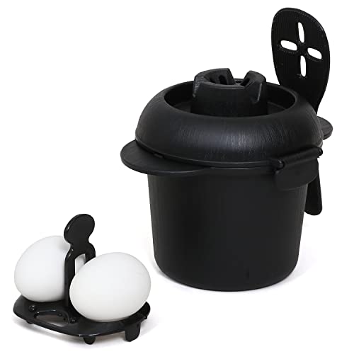 アストロ 電子レンジ炊飯器 ブラック 日本製 抗菌 備長炭配合 食洗機対応 0.5~1合炊き 温泉卵も作れる おひつ ご飯が炊ける ごはん 白米 おかゆ 蒸しパン 計量カップ しゃもじ レシピ付き 510-49のサムネイル