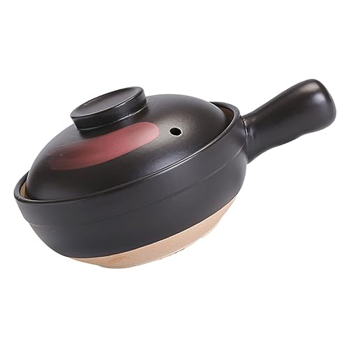 OFFSCH Cazuela De Barro Pequeña Asa Olla De Cerámica Negra Diseño Rojo Para Cocina Doméstica Ahorro De Energía y Retención De Calor Adecuado Para Guisar Sopas y Estofados Uso Cocina a Gas Persona