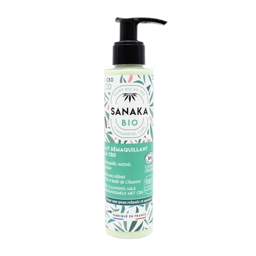 SANAKA BIO Lait démaquillant visage au CBD, Huile de chanvre BIO, Aloe vera, démaquille, nettoie, adoucit, 98% d’origine naturelle, vegan, made in France,...