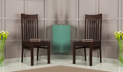 Image of Moon Wooden Dining Chairs Set of 2 for Kitchen & Dining Room, Two Seats, Solid Sheesham Wood, Walnut Finish