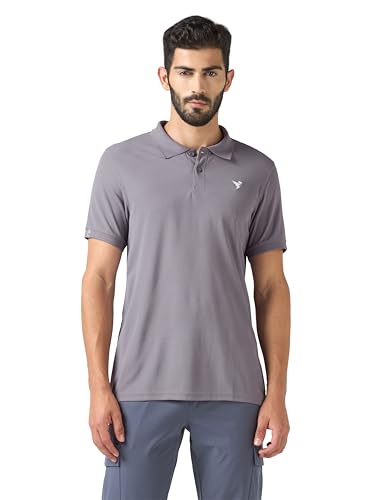 Image of TECHNOSPORT Men's Solid Slim Fit Polo Collar T-Shirt MATPIQ Half Sleeve Button Polyester for Gym Running Workout UPF50+ Anti Odour