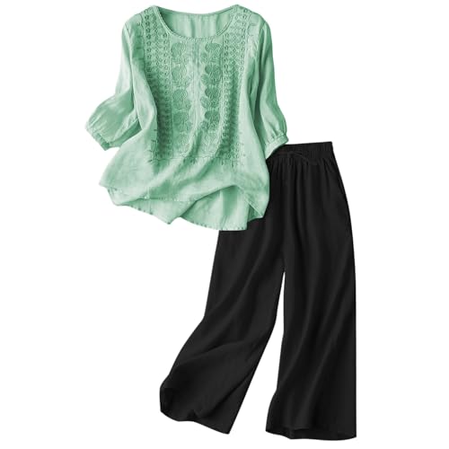 Pijama tunique longue pantalon en lin coton large pour tenue de sport été