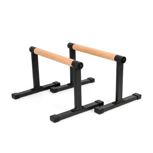 Image of Parallette Push Up Bars Dip Station Stand with Thick Beech Handles, Push-up Bar, Rock-Free Fitness Equipment for Handstand, L-Sit, Gymnastics, Strength Training Home Gym,600lbs (Black, L)