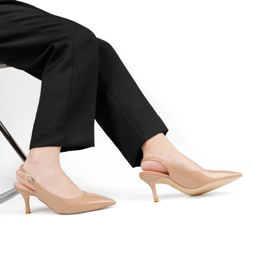 Image of JOY IN LOVE Slingback Kitten Heels for Women Closed Pointed Toe Pumps Dress Shoes