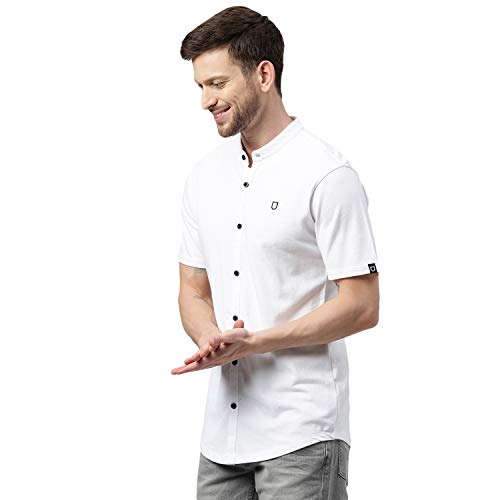 Image of Urbano Fashion Men's Solid Cotton Slim Fit Polo Shirt with Mandarin Collar