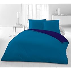 Textil Hogar Fundas Nordicas ENERGY COLORS TEXTIL-HOGAR Juego de Funda Nórdica Reversible 100% Microfibra 2 Piezas (1 Funda Edredón Nórdico + 1 Funda de Almohada) (Cama 90, Azul)