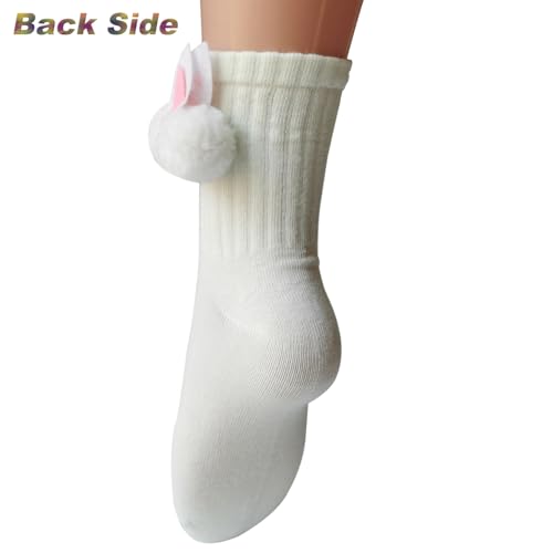 Image of 3 Pairs Women Cotton Crew Socks Animal Socks Cute Emulation Rabbit Decoration Women Casual Crew Sock