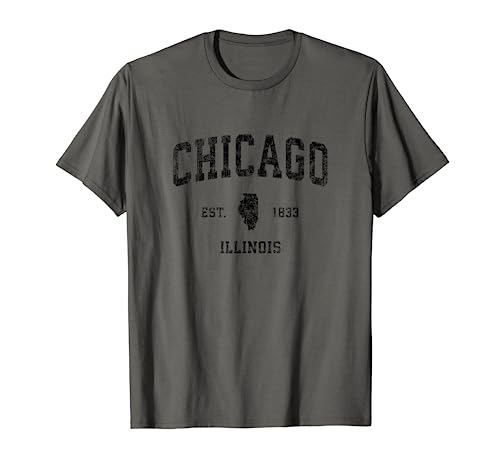 Chicago Illinois IL Diseño Deportivo Vintage Estampado Negro Camiseta