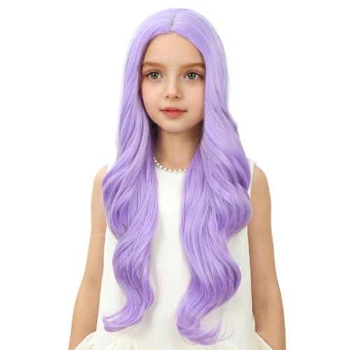 Image of Lavender Purple Wig Long Light Purple Wavy Curly Wig Middle Part Wigs Heat Resistant Synthetic Wigs with Cap (Small Size)