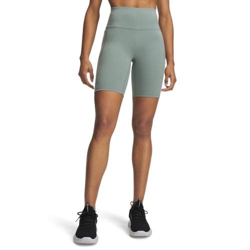 Image of Under Armour Women's Movement Bike Shorts, (348) Silica Green / / Metallic Silver, L