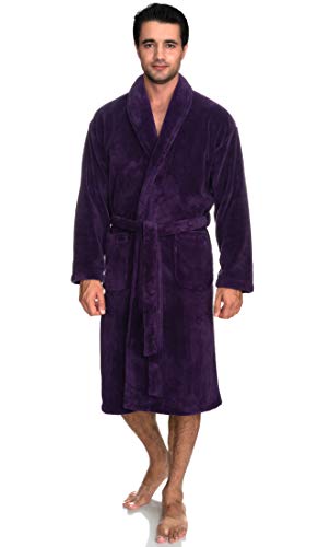 TowelSelections Men's Super Soft Plush Bathrobe Fleece Spa Robe Large/X-Large Purple