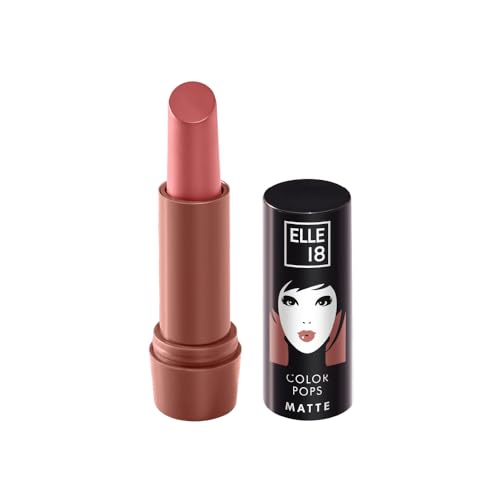 Image of Elle 18 Color Pops Matte Lipstick, Rose Nude, Moisturising Bullet Matte, with Vitamin E, Highly Pigmented, Infused with Jojoba Oil and Shea Butter | 4.3 g (Pack of 2)