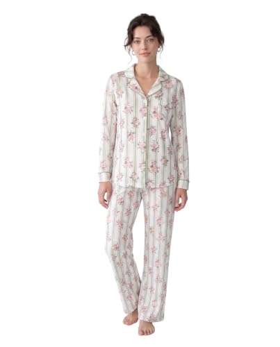 Image of Laura Ashley Women's Plush Knit Pajamas 2 Piece Ultra Soft Brushed Long Sleeve Button Down Top and Pants Sleepwear Set