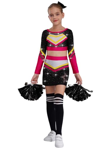 Costume de pompom girl fille rose vif noir 9-10 ans | ranrann