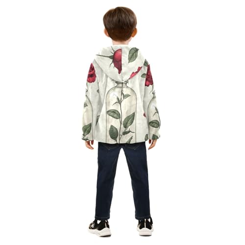 Red Eternal Flower Art Girls Fleece Jacket Girls Fall Jacket Girls Zip Up Hoodie Girls Sherpa Jacket 2-10T4