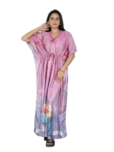 Image of Women's Printed Satin Blend Kaftan Nighty /Nightgown /Nightwear /Maxi WSR-185