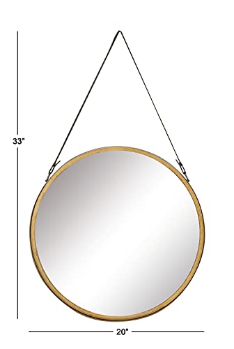 Deco 79 Metal Wall Mirror With Leather Strap, 20" X 2" X 33", Gold #TOP2