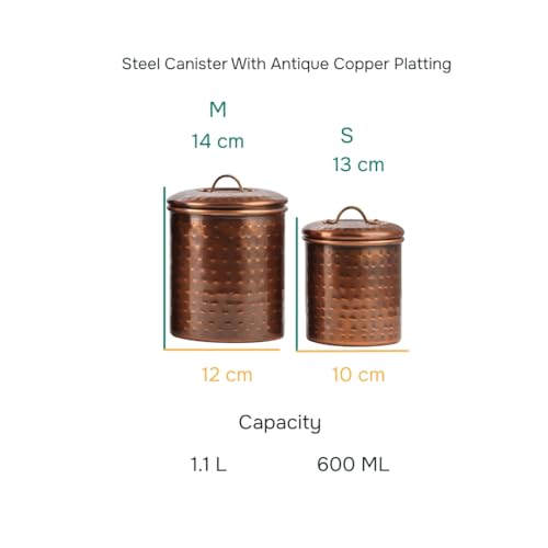 Image of Antique Copper Plated Kitchen Storage Canister Set - Medium & Small (1.4L & 1L) Kitchen Container Set, Airtight Jars, Storage Boxes, Canisters Set for Kitchens (Set of 2)