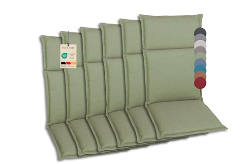 GO-DE Textil Bequeme und attraktive Polsterauflagen für Hochlehner-, Mittellehner- und Niederlehner-Gartenstühle (6er-Set, Uni Grün, Hochlehner)
