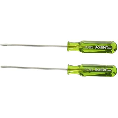 Xcelite R3323 Steel Slotted Pocket-Clip Screwdriver, 3/32" Head, 3" Blade Length Pack of 2, Green Cover