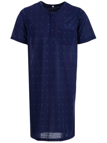 Lucky Camisón de manga corta para hombre con estampado de rombos y puntos, botones y bolsillo en, azul marino, L