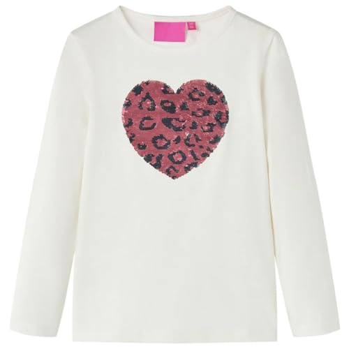 Camiseta Infantil Manga Larga Diseño Corazón Lentejuelas Jersey Ropa Crudo 104