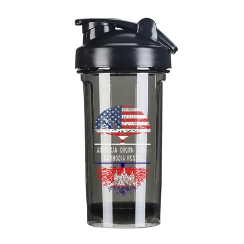 America Crown With Cambodian Roots 18 Ounce Shaker Cup,Fashion Theme Pattern Shaker Bottle Leak-proof Workout Shake Bottles 500ML/18 oz Perfect for Pre Workout