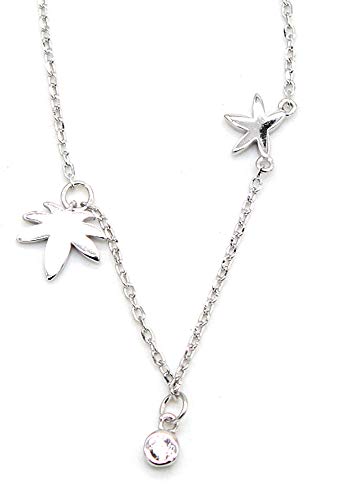 Preisvergleich Produktbild Musthaves Damen Fußkettchen mit Blättern und Kristall - 925 Sterling Silber - Anklet - Einheitsgröße