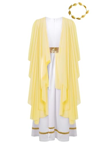Hansber Kids Girls Ancient Greek Toga Grecian Flowy Gown Dress with Headwear Fancy Outfits2