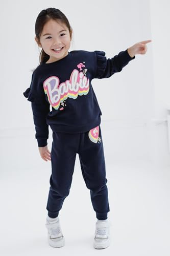 Image of Barbie Girls' 2-Piece Fleece Sweatshirt and Joggers Set Toddler to Big Kid
